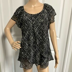 Alfred Sung | Black & Gray layered short sleeves blouse